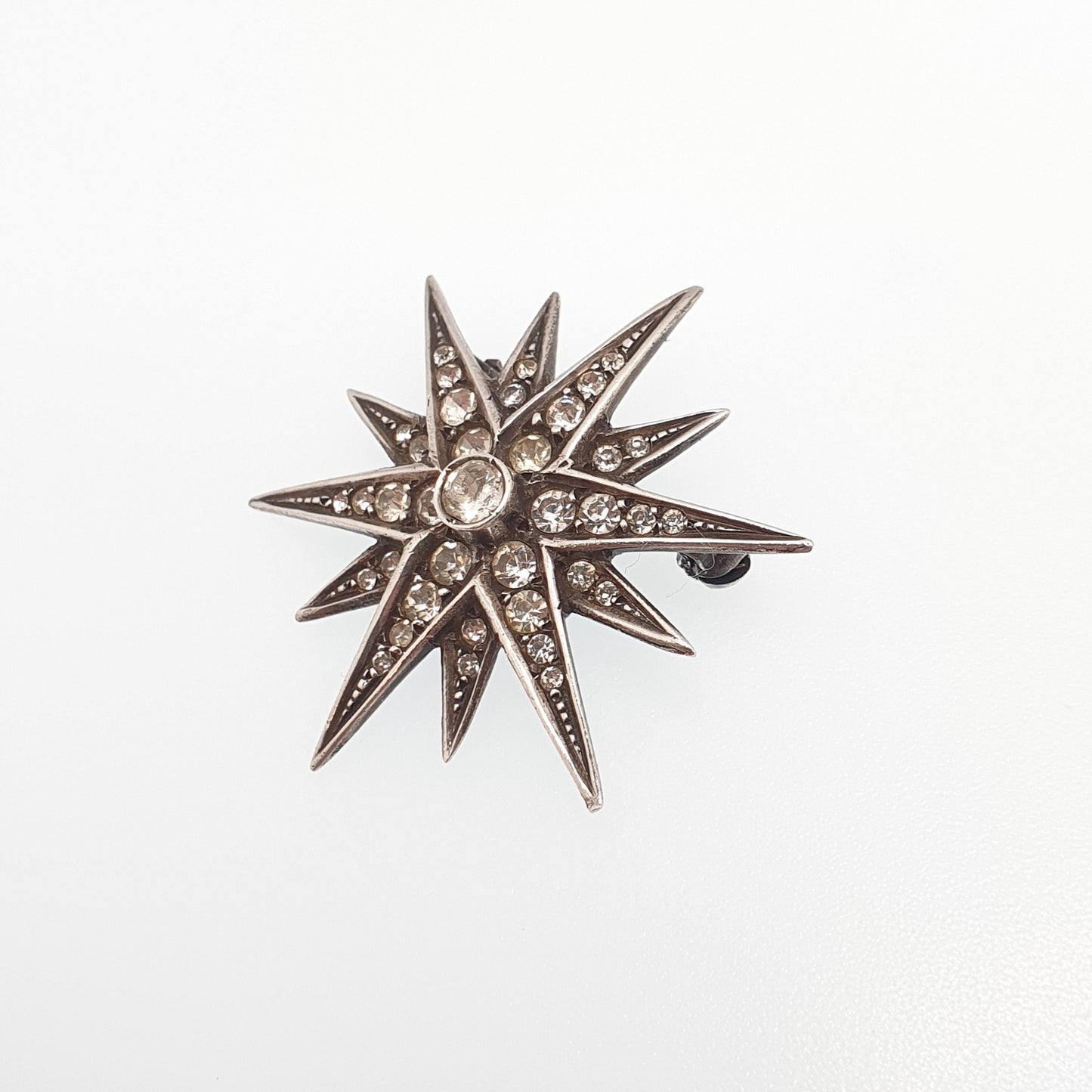 Antique Solid Silver Diamond Paste Star Brooch Victorian Sparkly Pin Celestial Starry Night Fine Jewelry Jewellery Vintage