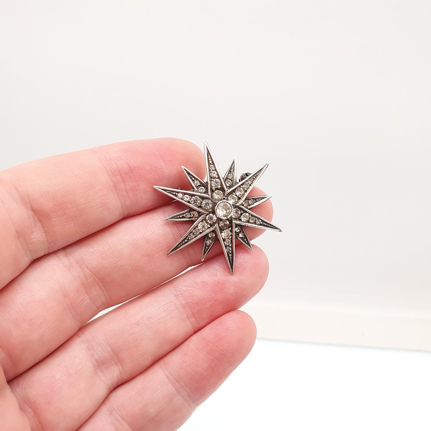 Antique Solid Silver Diamond Paste Star Brooch Victorian Sparkly Pin Celestial Starry Night Fine Jewelry Jewellery Vintage