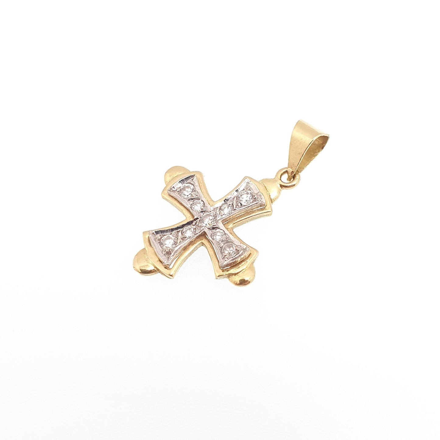 Vintage 18ct Gold Maltese Cross Pendant Necklace CZ Solid 750 18kt Cubic Zirconia Cruciform Crucifix Jewelry Jewellery
