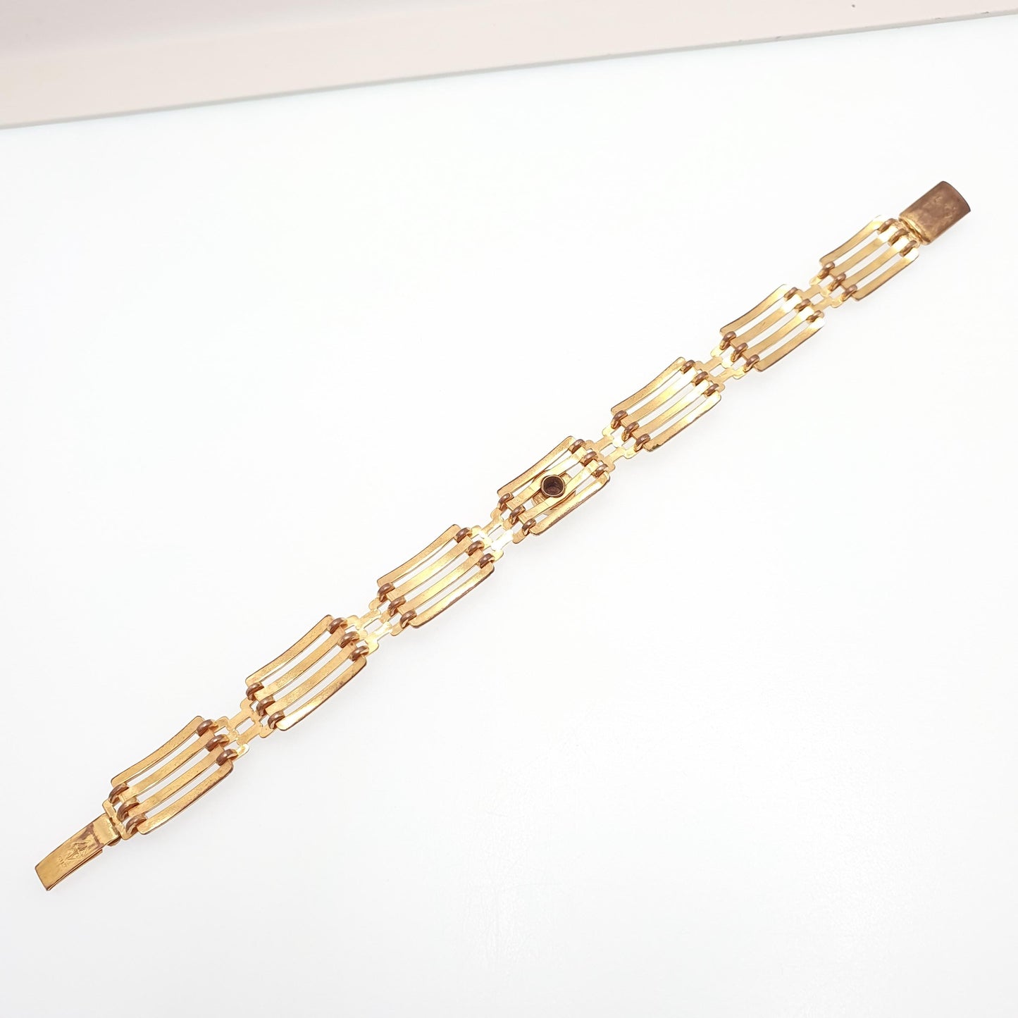Antique Rolled Gold Gate Link Bracelet Mother of Pearl Gemstone Gold Filled Links Edwardian 18cm 15.88g Vintage Jewellery Jewelry