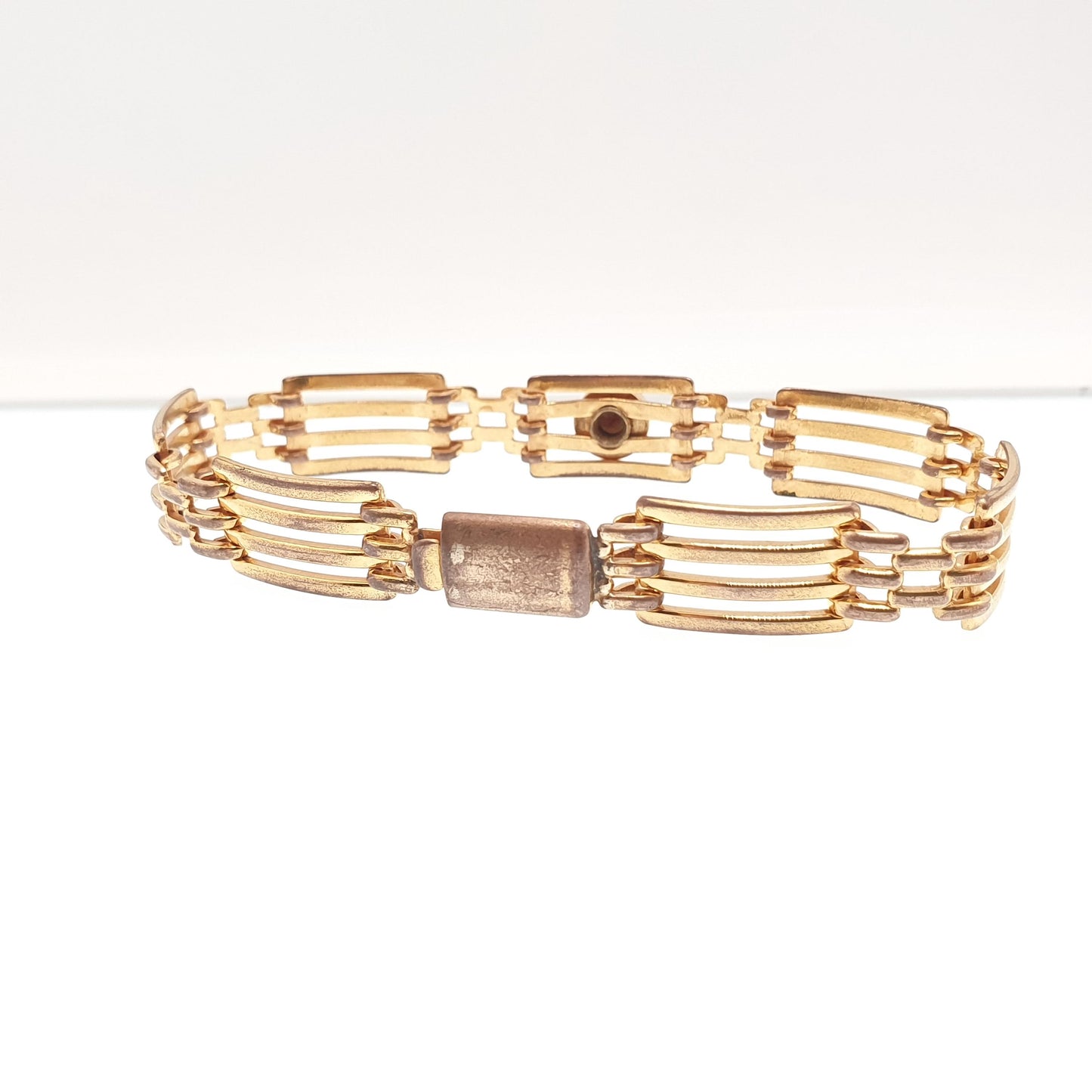 Antique Rolled Gold Gate Link Bracelet Mother of Pearl Gemstone Gold Filled Links Edwardian 18cm 15.88g Vintage Jewellery Jewelry