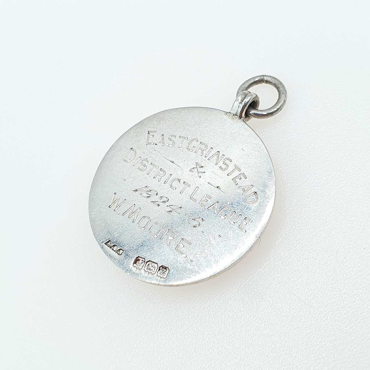 Antique Sterling Silver Purple Enamel Shield Fob Pendant Necklace Round Art Deco 1924 Vintage Unisex Engraved Womens Mens Jewelry Jewellery