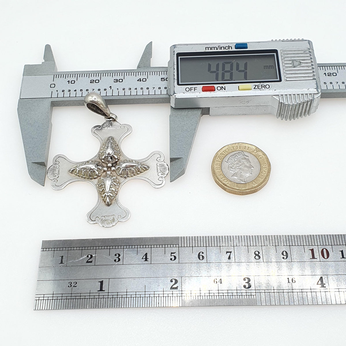 Antique Victorian Solid Silver Cruciform Pendant Large Maltese Cross Crucifix Necklace Religious Big Large Mens Womens Jewelry Jewellery