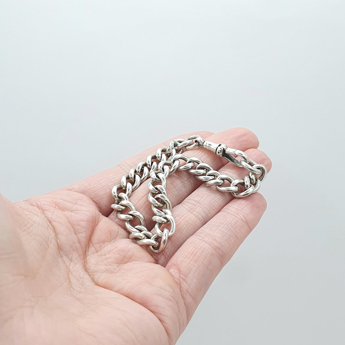 Antique Sterling Silver Albert Chain Bracelet Curb Link Dog Clip 1913 Hallmark 22.58g 21cm Vintage Womens Mens Unisex Jewellery Jewelry