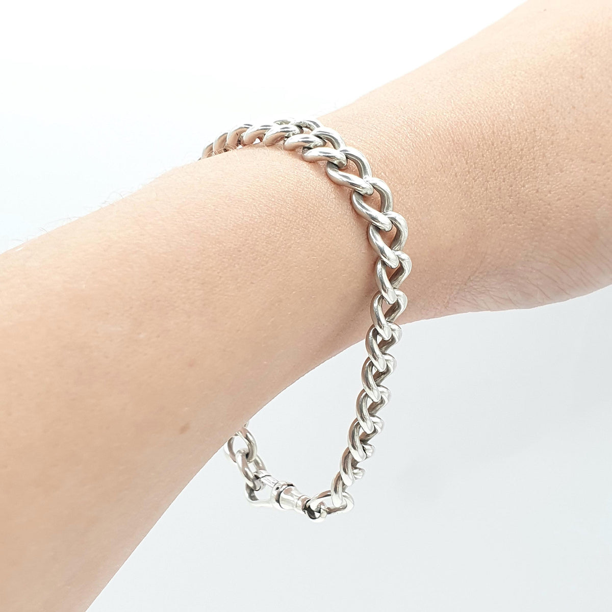 Antique Sterling Silver Albert Chain Bracelet Curb Link Dog Clip 1913 Hallmark 22.58g 21cm Vintage Womens Mens Unisex Jewellery Jewelry
