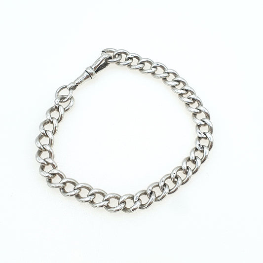 Antique Sterling Silver Albert Chain Bracelet Curb Link Dog Clip 1913 Hallmark 22.58g 21cm Vintage Womens Mens Unisex Jewellery Jewelry