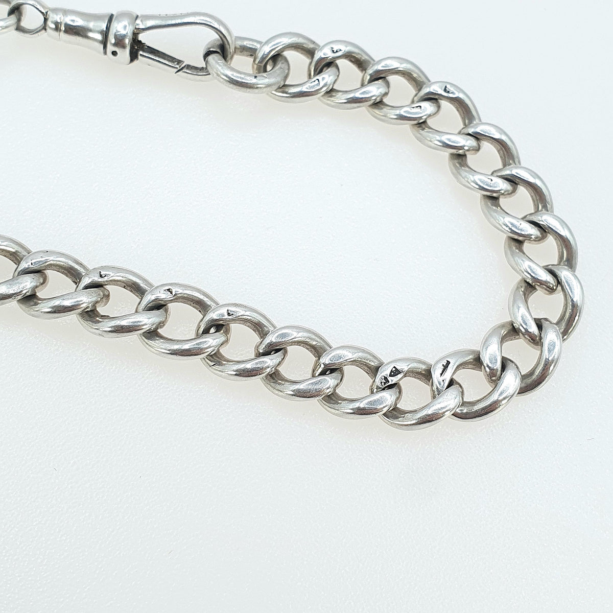 Antique Sterling Silver Albert Chain Bracelet Curb Link Dog Clip 1913 Hallmark 22.58g 21cm Vintage Womens Mens Unisex Jewellery Jewelry