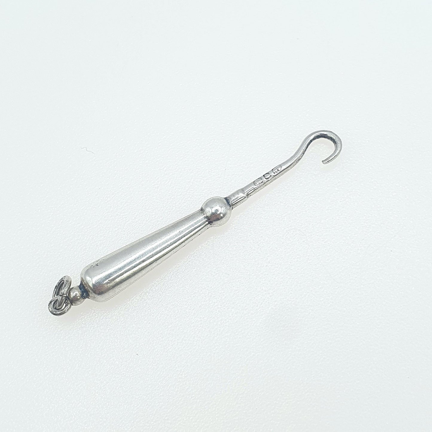 Antique Victorian Sterling Silver Button Hook Pendant Necklace 1876 Hallmark Sewing Vintage Womens Mens Unisex Jewelry Jewellery