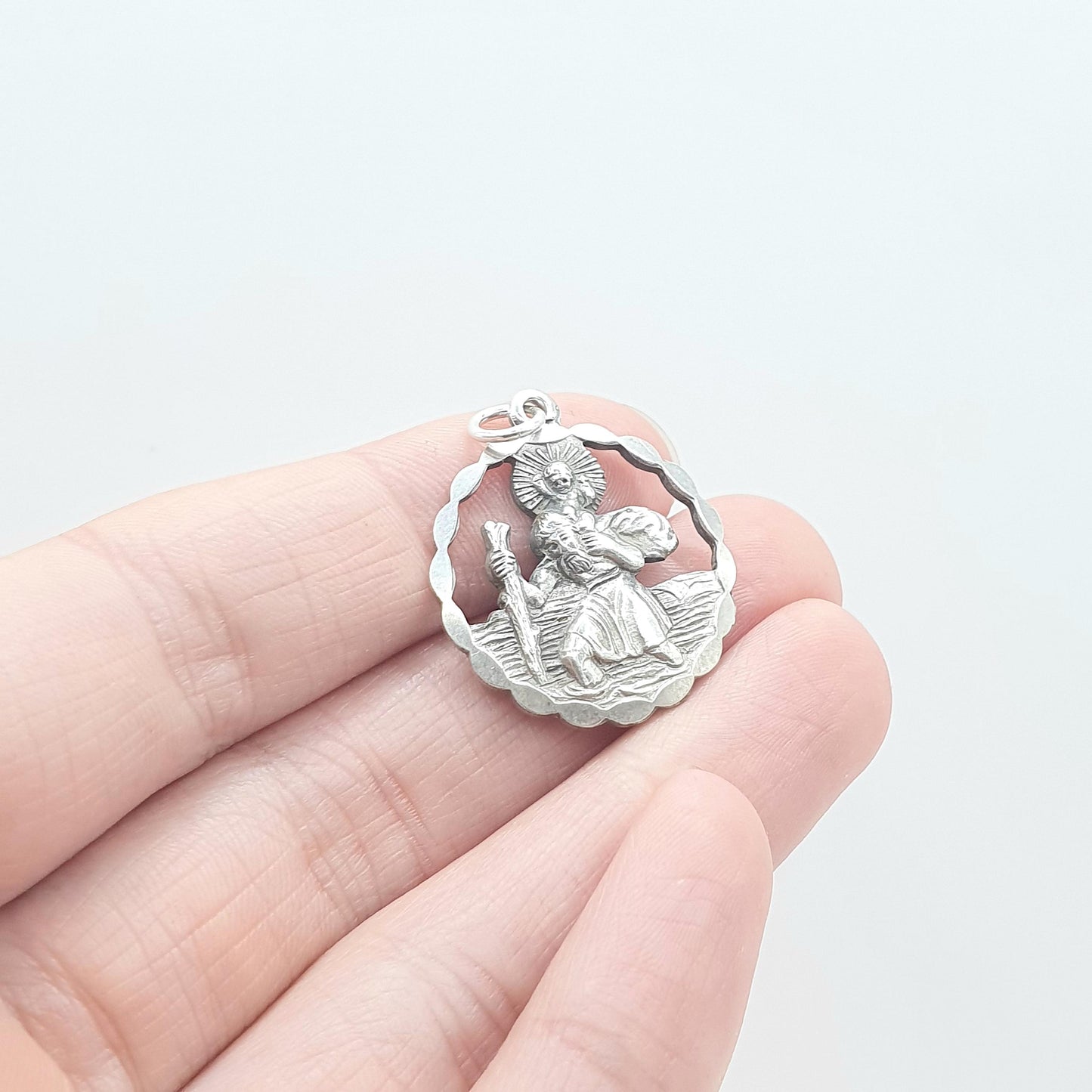 Vintage Sterling Silver GEORG JENSEN St Christopher Pendant Necklace Pierced Cut Out Saint Travel 925 Womens Mens Unisex Jewellery Jewelry