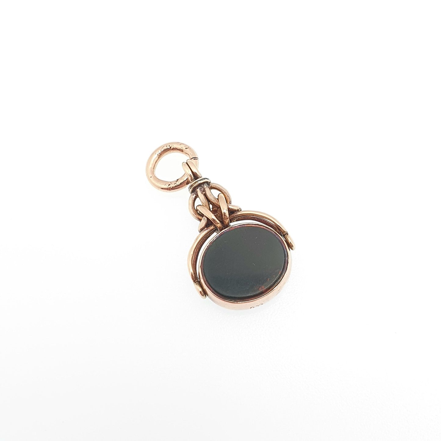 Antique 10k Gold Bloodstone Spinner Fob Pendant Oval Victorian Carnelian Necklace Albert Vintage Solid 10kt