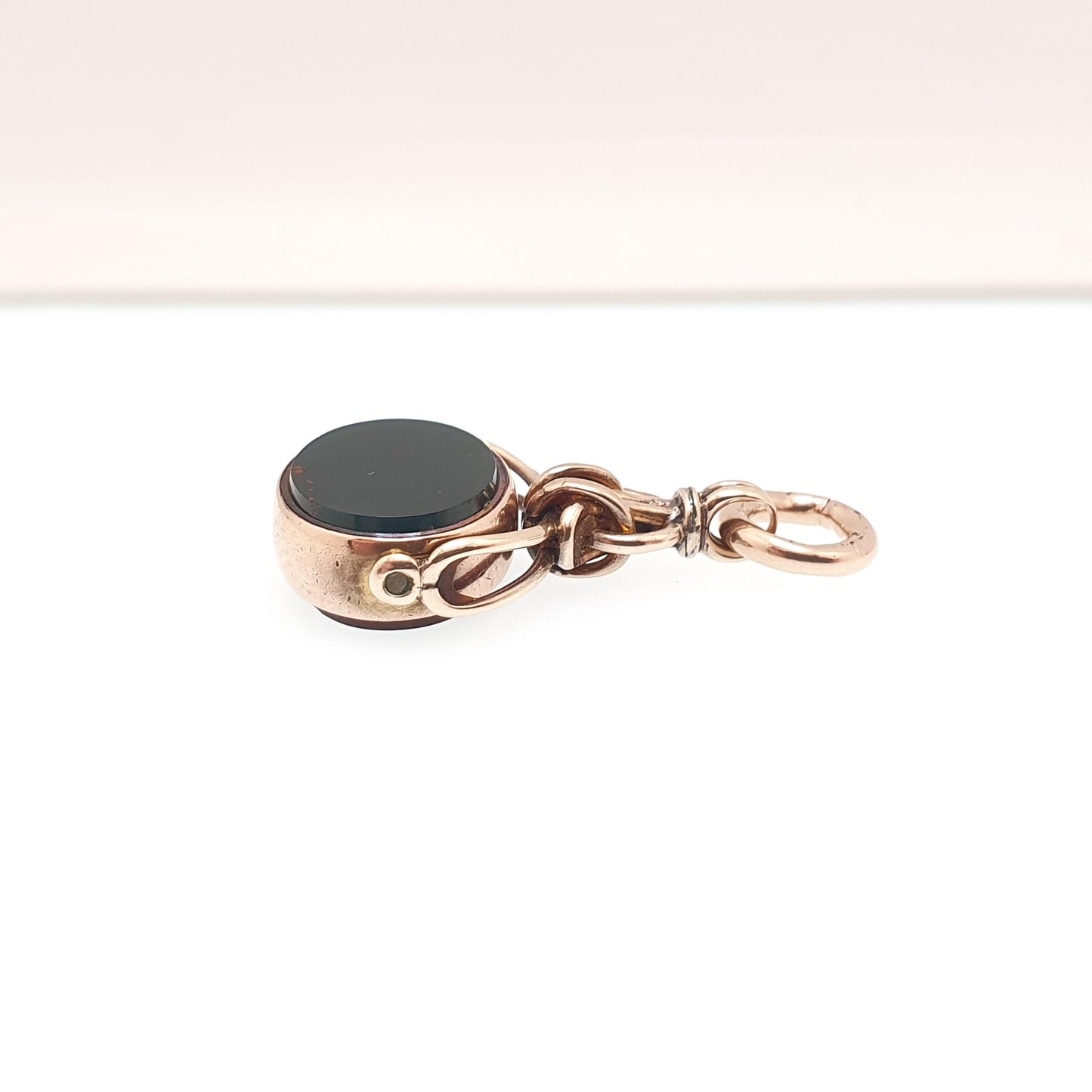 Antique 10k Gold Bloodstone Spinner Fob Pendant Oval Victorian Carnelian Necklace Albert Vintage Solid 10kt