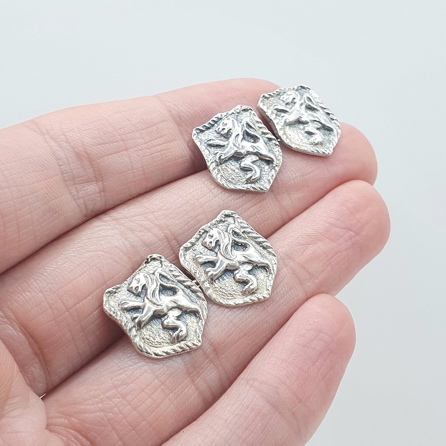 Antique Sterling Silver Rampant Lion Cuff Links Cufflinks Scottish Scotland Gent Mens Old Vintage Womens Jewelry Jewellery