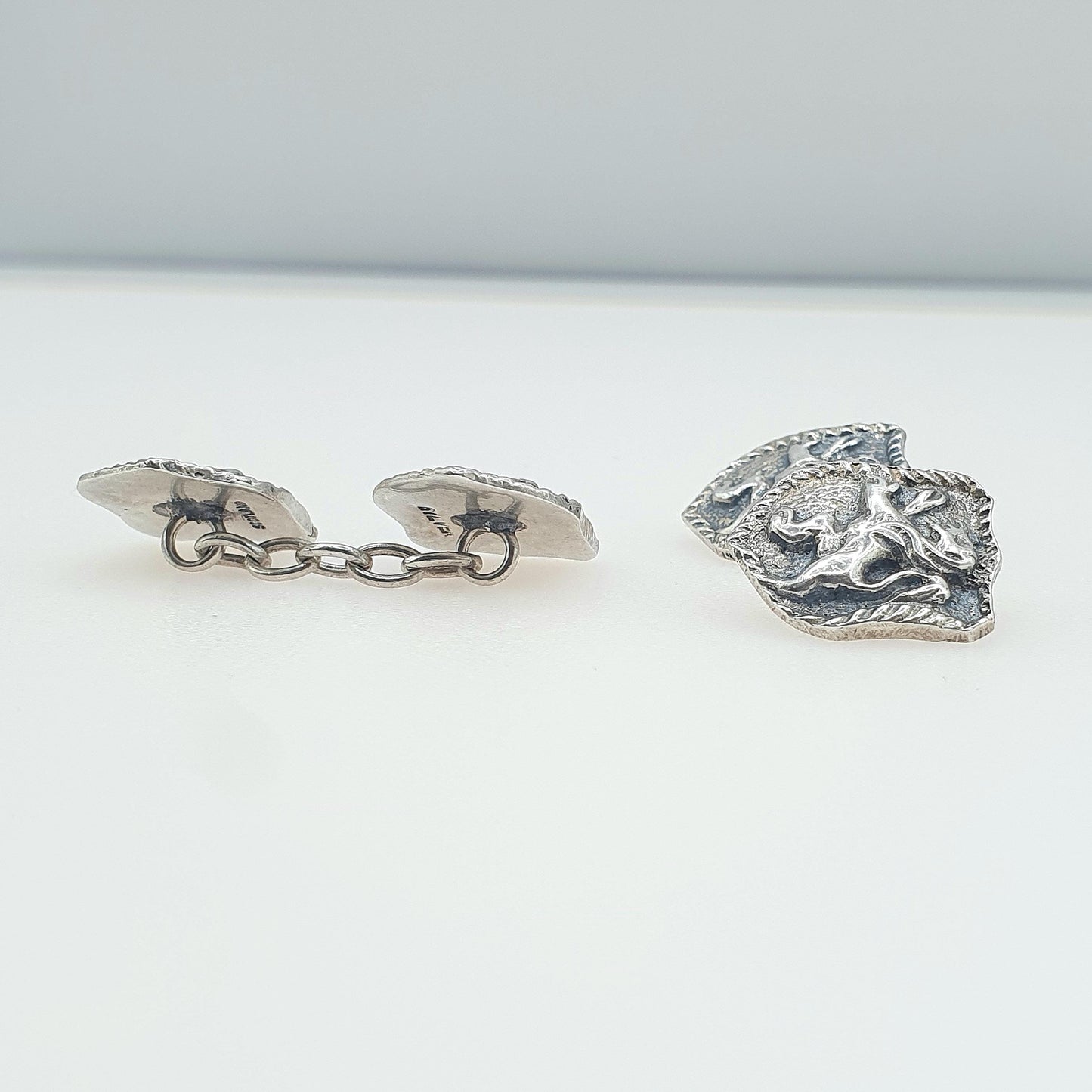 Antique Sterling Silver Rampant Lion Cuff Links Cufflinks Scottish Scotland Gent Mens Old Vintage Womens Jewelry Jewellery