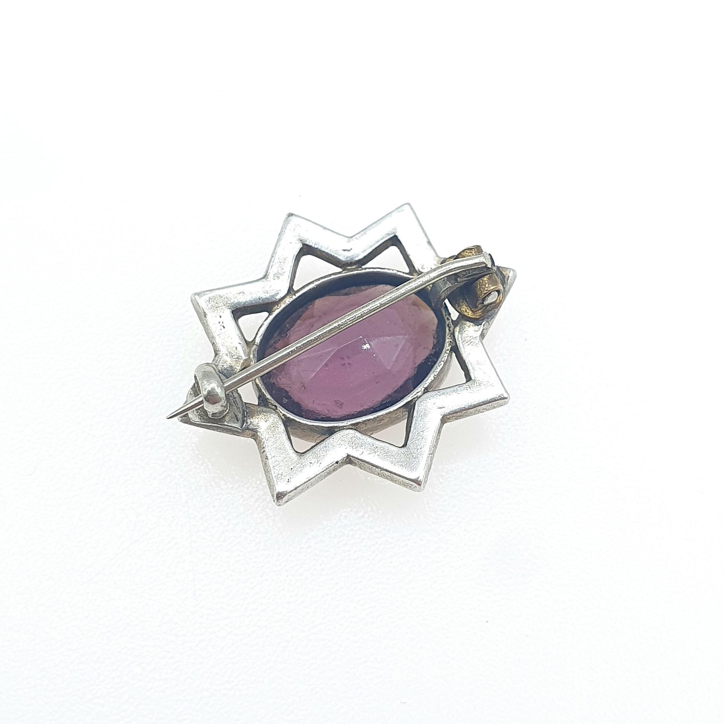 Antique Victorian Solid Silver Amethyst Paste Star Brooch Faux Seed Pearl Border Celestial Vintage Womens Jewelry Jewellery