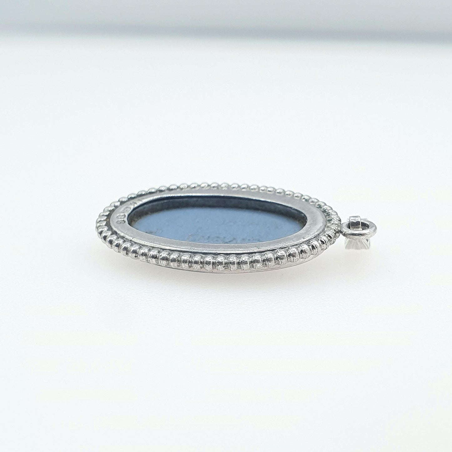 Vintage Sterling Silver Wedgwood Pendant Sky Blue Jasperware Necklace 1977 Hallmark Cameo Womens Ladies Jewelry Jewellery Retro