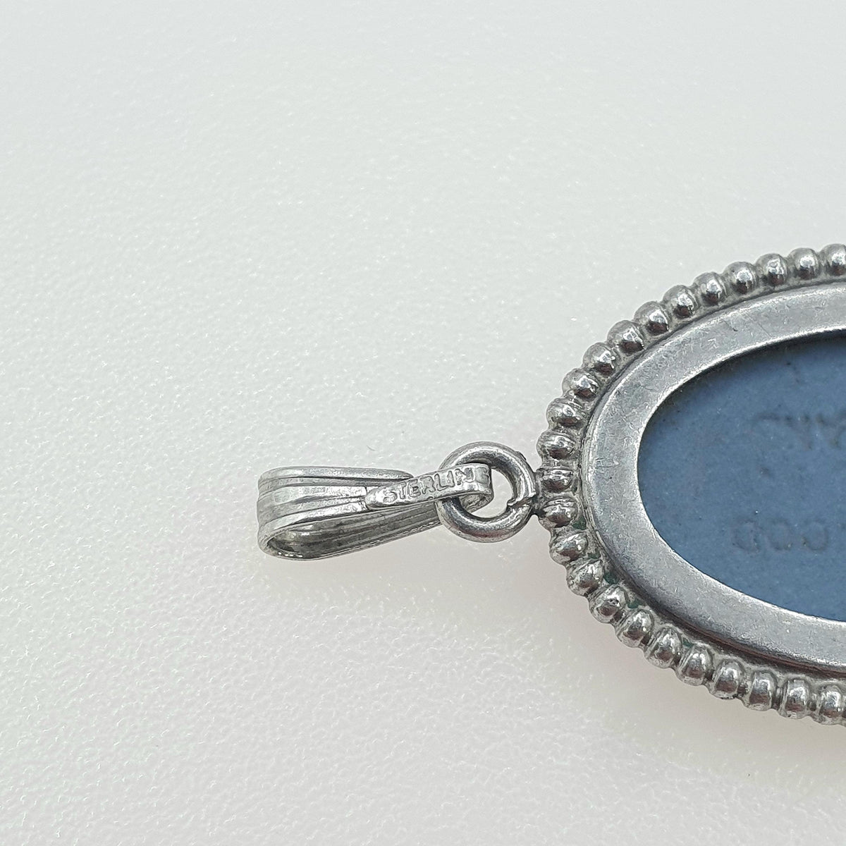 Vintage Sterling Silver Wedgwood Pendant Sky Blue Jasperware Necklace 1977 Hallmark Cameo Womens Ladies Jewelry Jewellery Retro
