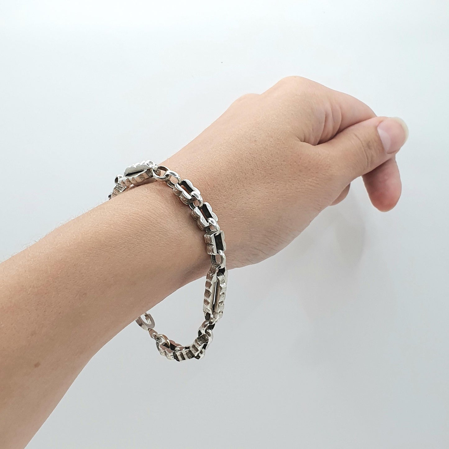 Antique Victorian Solid Silver Albert Chain Bracelet Fancy Link Staple Square Vintage Womens Jewelry Jewellery Mens 12.32g 20cm 7.8”