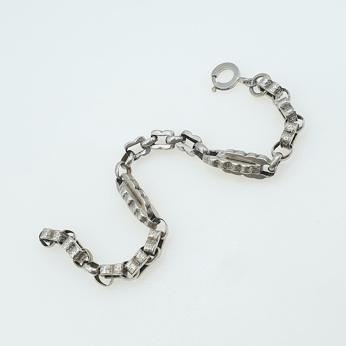 Antique Victorian Solid Silver Albert Chain Bracelet Fancy Link Staple Square Vintage Womens Jewelry Jewellery Mens 12.32g 20cm 7.8”