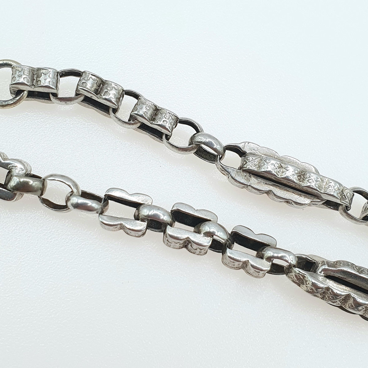 Antique Victorian Solid Silver Albert Chain Bracelet Fancy Link Staple Square Vintage Womens Jewelry Jewellery Mens 12.32g 20cm 7.8”