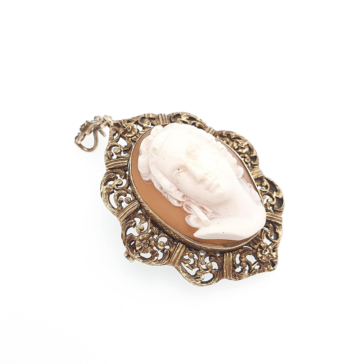 Antique Victorian Solid Silver Cameo Pendant Brooch Gold Vermeil High Relief Shell Hand Carved Necklace Large Big Vintage Jewelry Jewellery