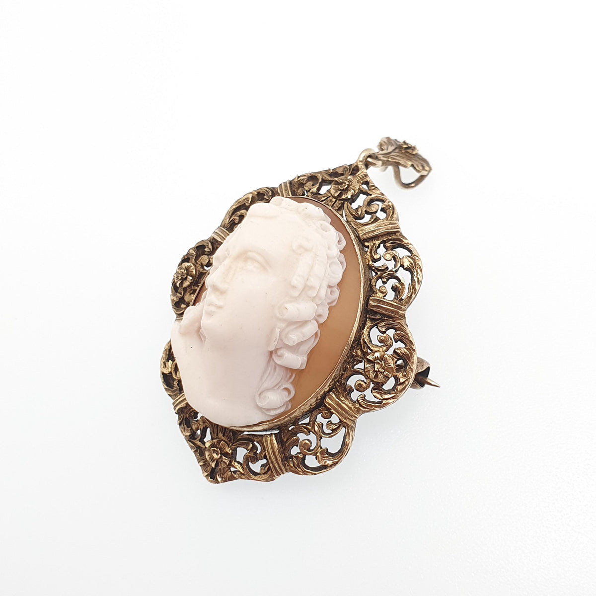 Antique Victorian Solid Silver Cameo Pendant Brooch Gold Vermeil High Relief Shell Hand Carved Necklace Large Big Vintage Jewelry Jewellery