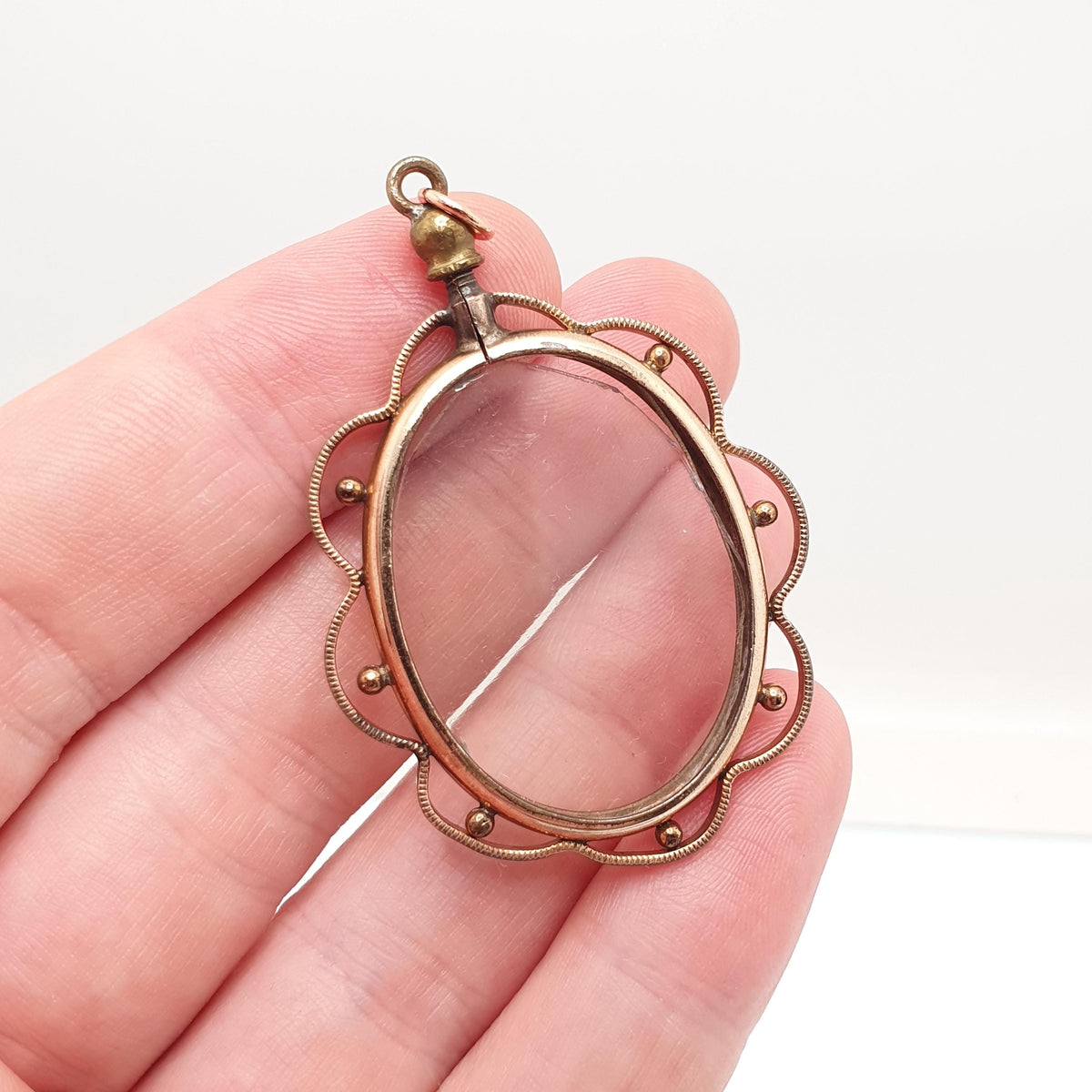 Antique Rose Rolled Gold Locket Picture Pendant Gold Filled Double Sided Large Oval Necklace Photo Vintage