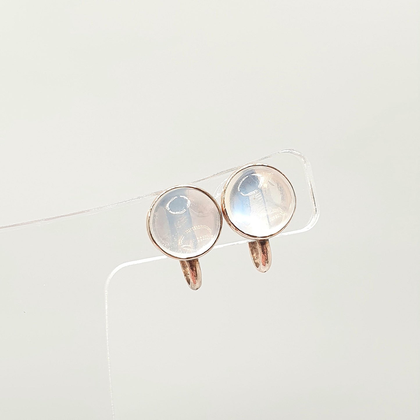 Antique 9ct Gold Moonstone Earrings Victorian Solid 9k 9kt Screw Back Round Cabochon Adularescence Womens Vintage Jewelry Jewellery