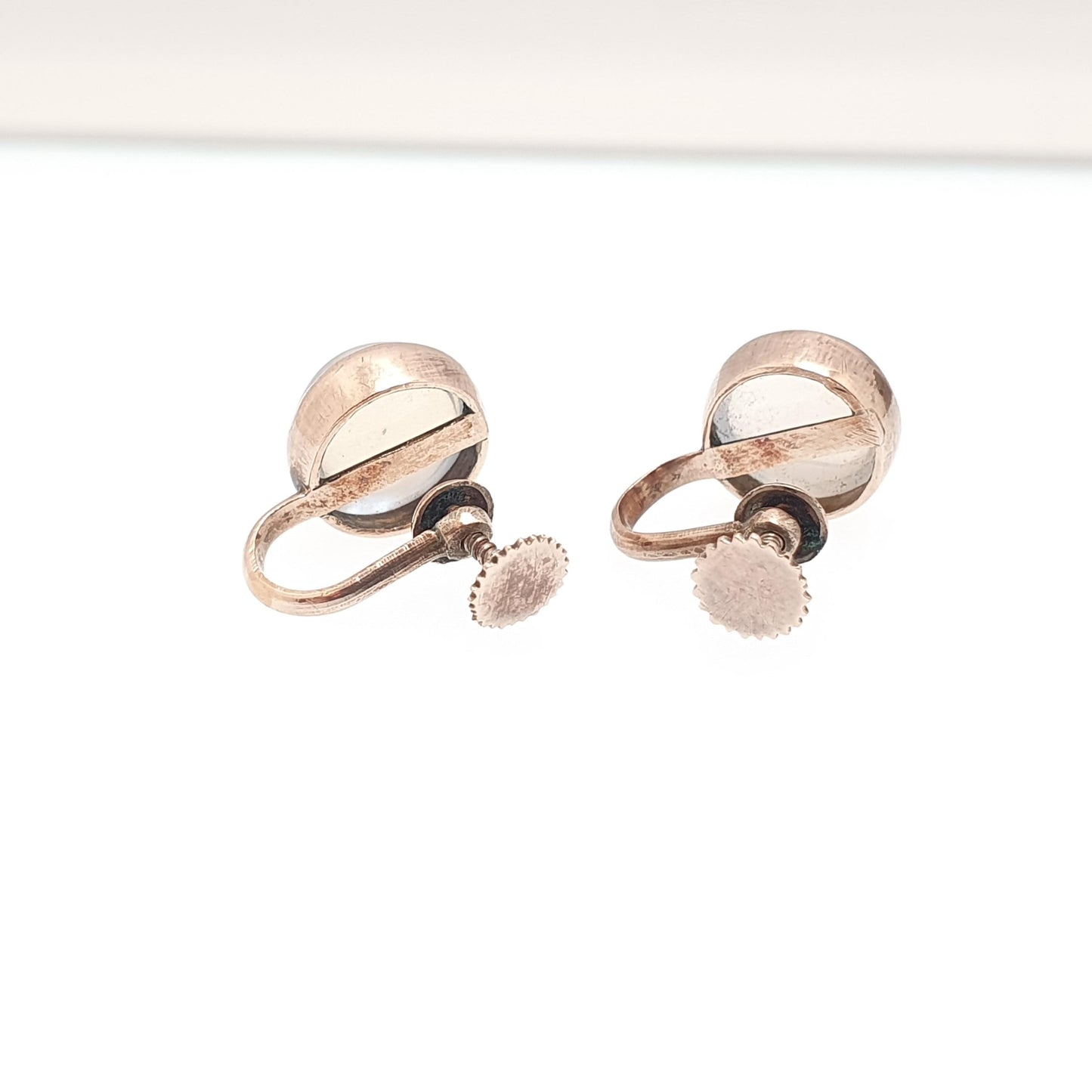 Antique 9ct Gold Moonstone Earrings Victorian Solid 9k 9kt Screw Back Round Cabochon Adularescence Womens Vintage Jewelry Jewellery
