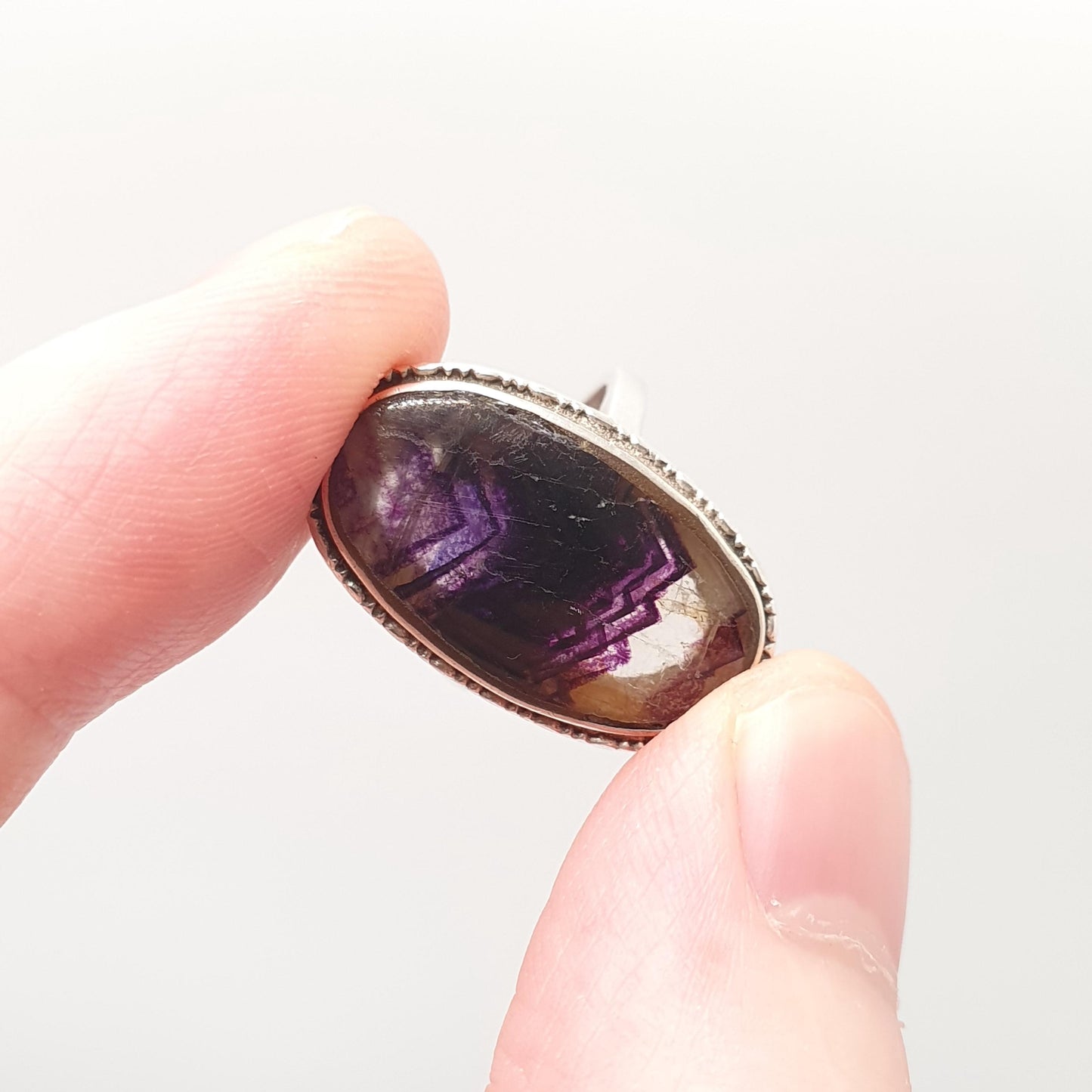 Antique Blue John Sterling Silver Ring Art Deco Large Signet Bleu Jaune Womens Big Rare Gemstone Jewelry Jewellery