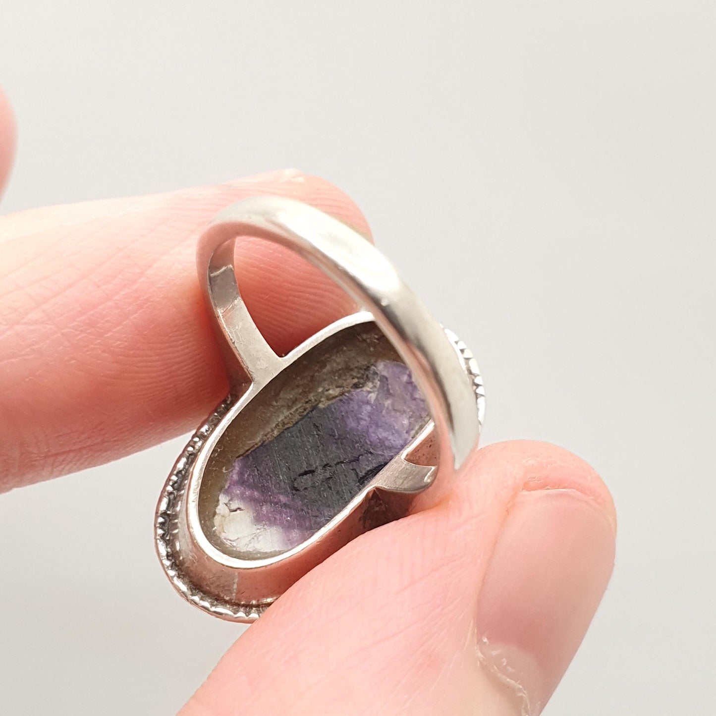 Antique Blue John Sterling Silver Ring Art Deco Large Signet Bleu Jaune Womens Big Rare Gemstone Jewelry Jewellery