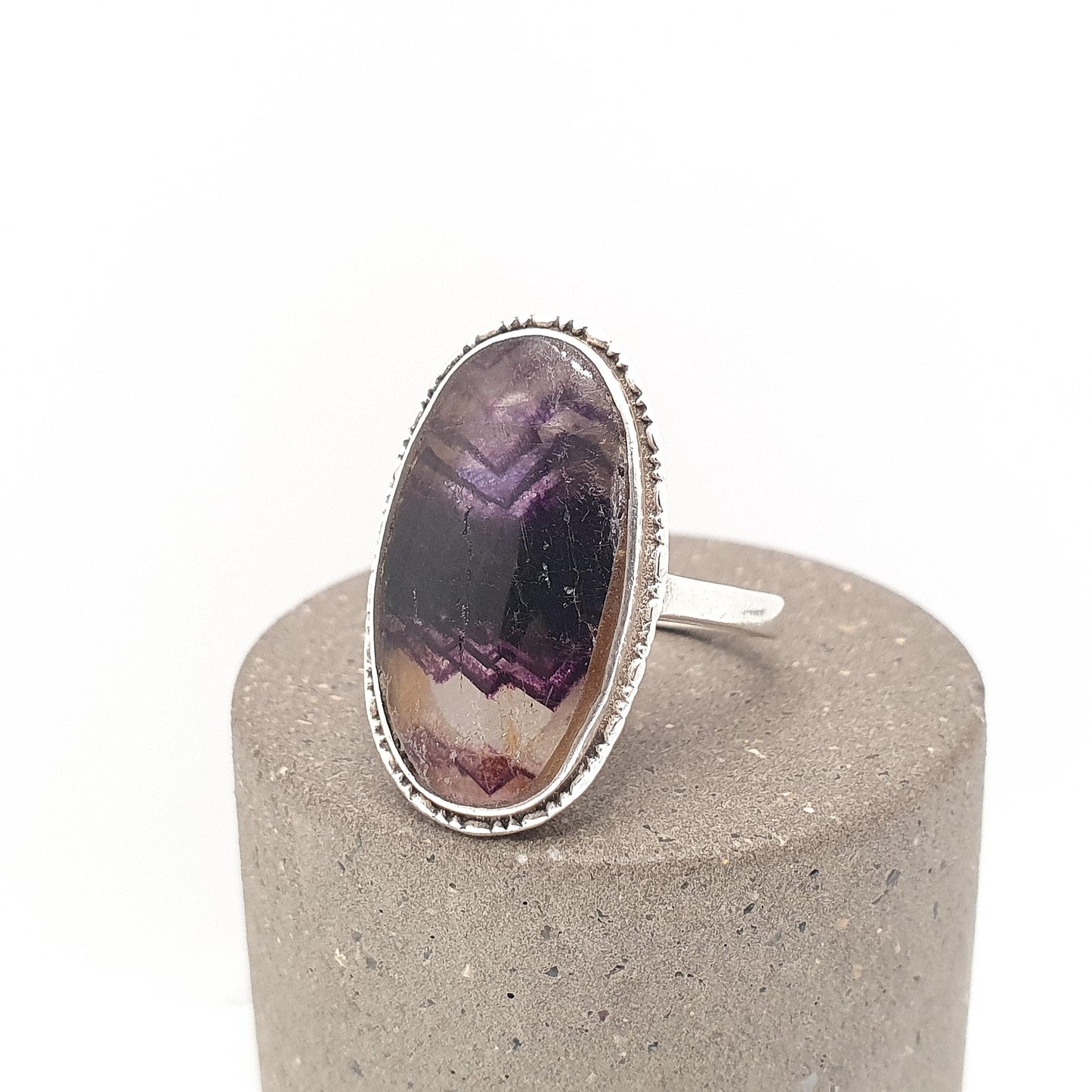 Antique Blue John Sterling Silver Ring Art Deco Large Signet Bleu Jaune Womens Big Rare Gemstone Jewelry Jewellery