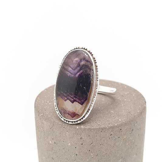 Antique Blue John Sterling Silver Ring Art Deco Large Signet Bleu Jaune Womens Big Rare Gemstone Jewelry Jewellery