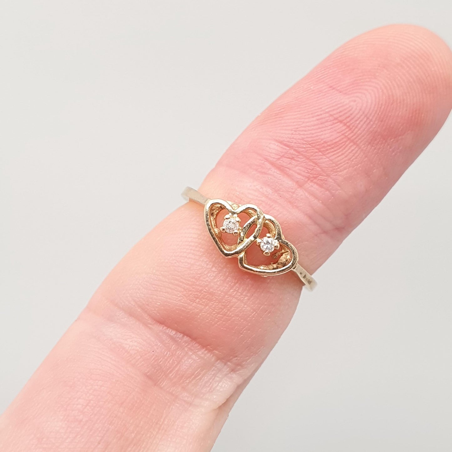 Vintage 10k Gold Double Heart Diamond Ring Solid 10kt 417 Genuine Natural Gemstone Jewelry Jewellery Womens