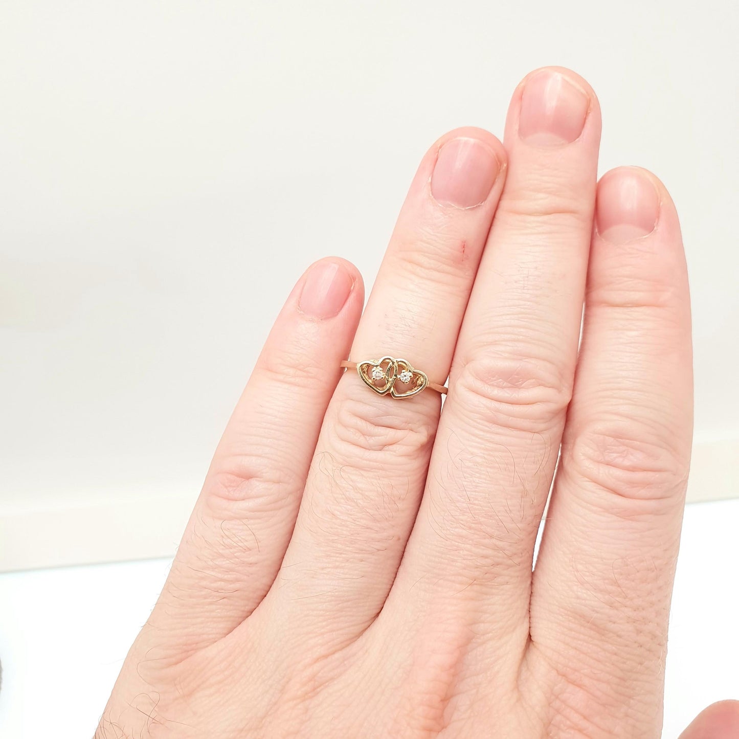 Vintage 10k Gold Double Heart Diamond Ring Solid 10kt 417 Genuine Natural Gemstone Jewelry Jewellery Womens
