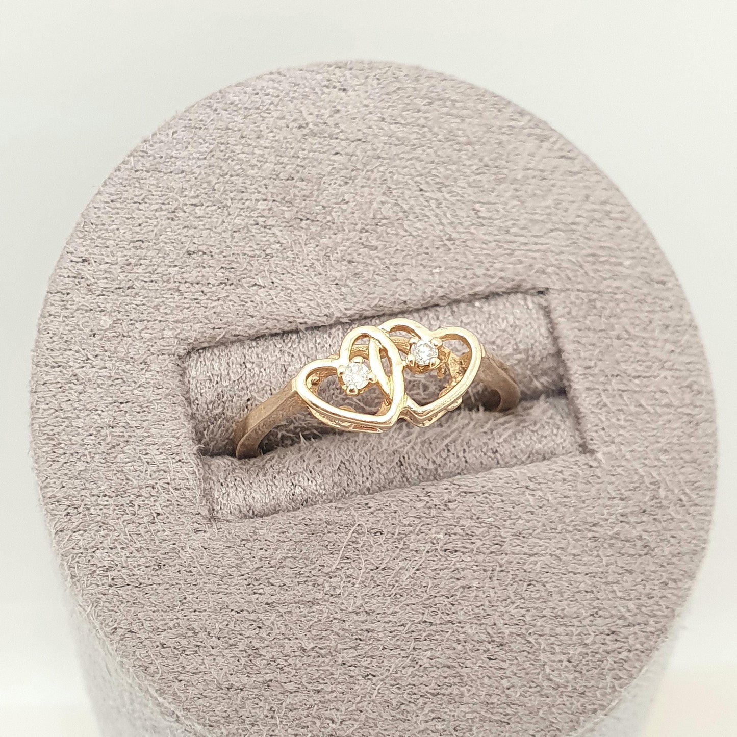 Vintage 10k Gold Double Heart Diamond Ring Solid 10kt 417 Genuine Natural Gemstone Jewelry Jewellery Womens