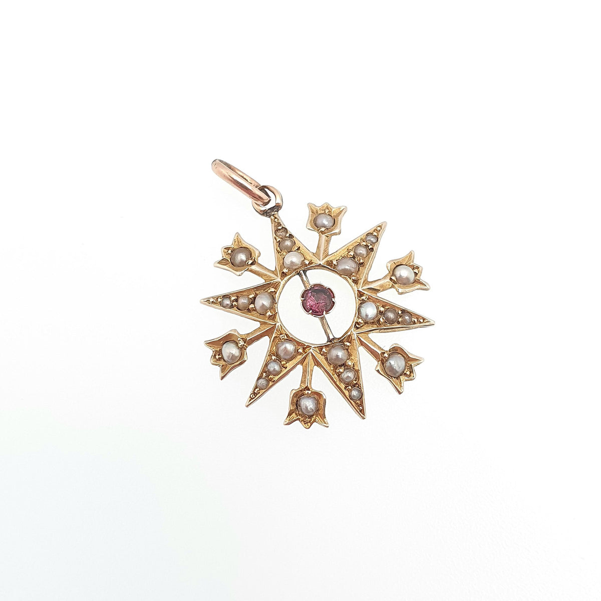 Antique 9ct Gold Star Pendant Amethyst Seed Pearl Necklace Solid 9k 9kt Celestial Flower Vintage Womens Jewellery Jewelry