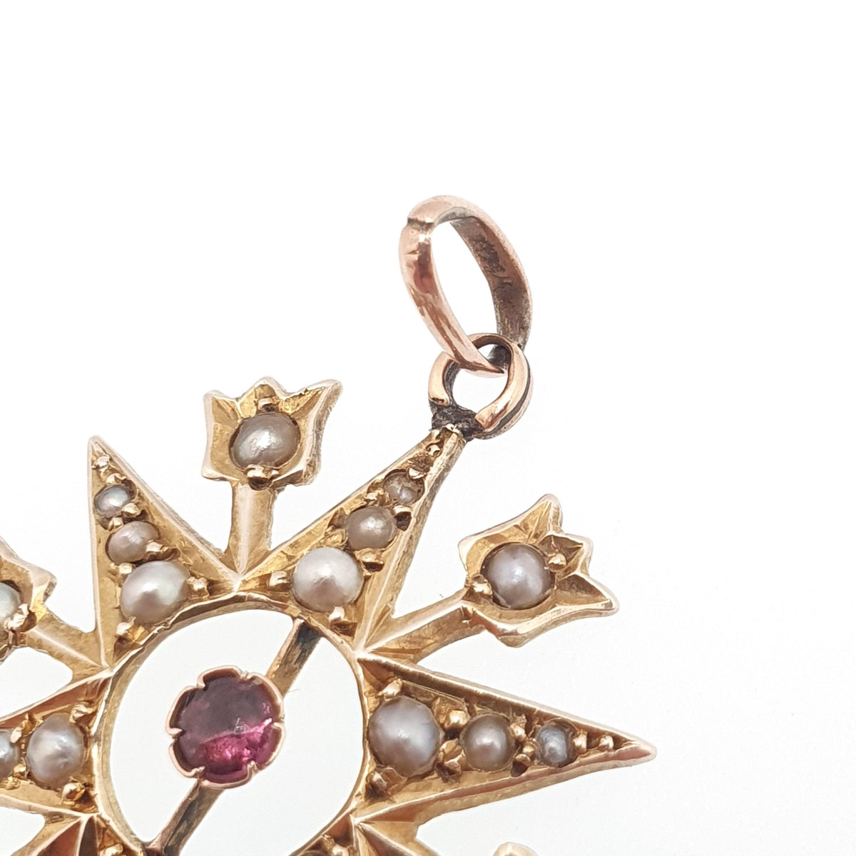 Antique 9ct Gold Star Pendant Amethyst Seed Pearl Necklace Solid 9k 9kt Celestial Flower Vintage Womens Jewellery Jewelry