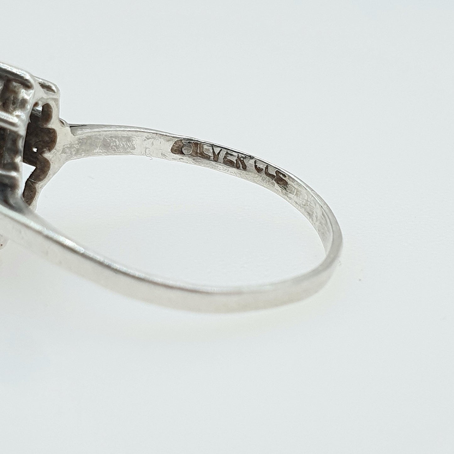 Vintage Solid Silver Sapphire & Opal Ring Halo Cluster Genuine Gemstone Oval Cut Womens Jewelry Jewellery UK M.5 US 6.5