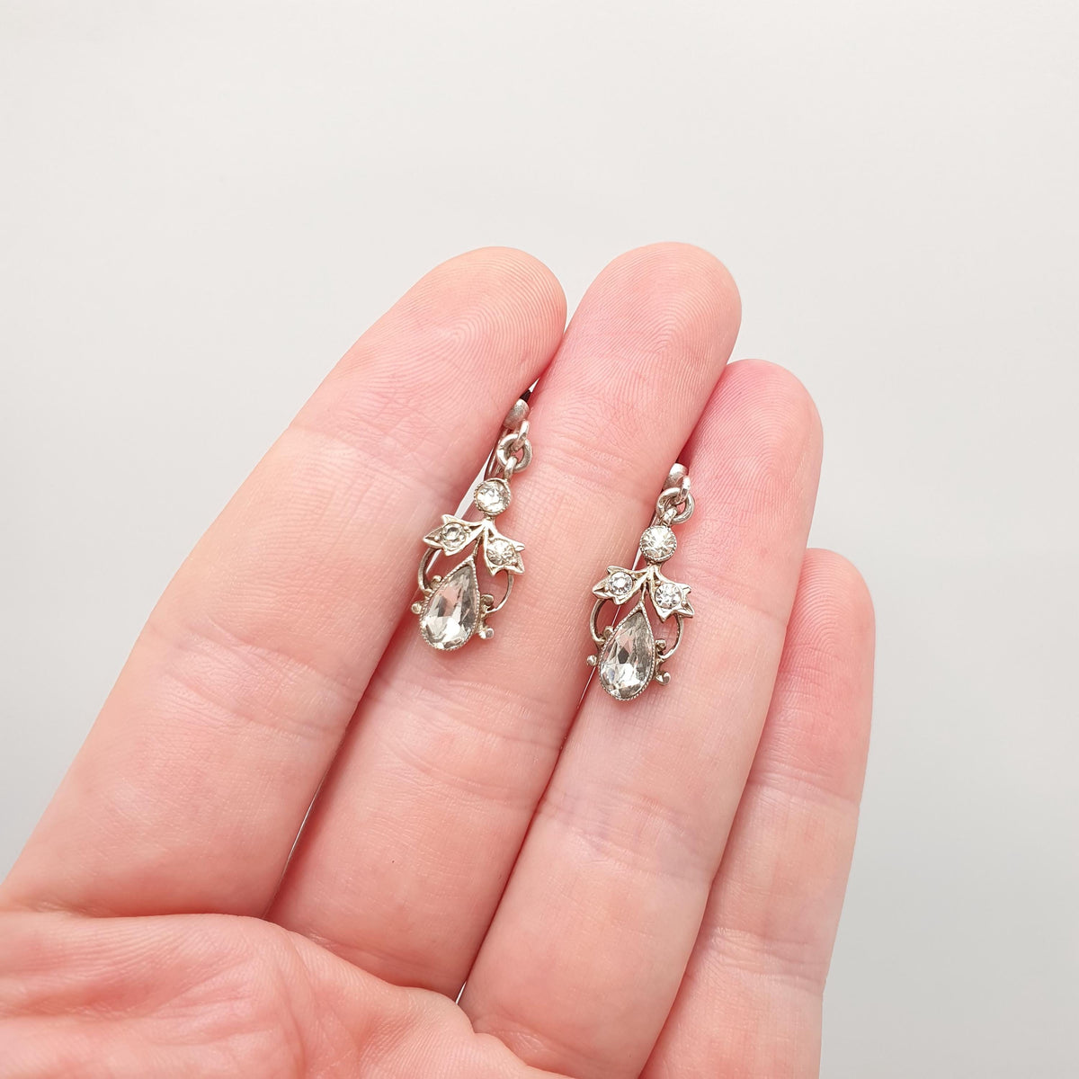 Antique Victorian Solid Silver Diamond Paste Earrings Pear Cut 1800s Screw Back Art Nouveau Sparkly Vintage Jewelry Jewellery