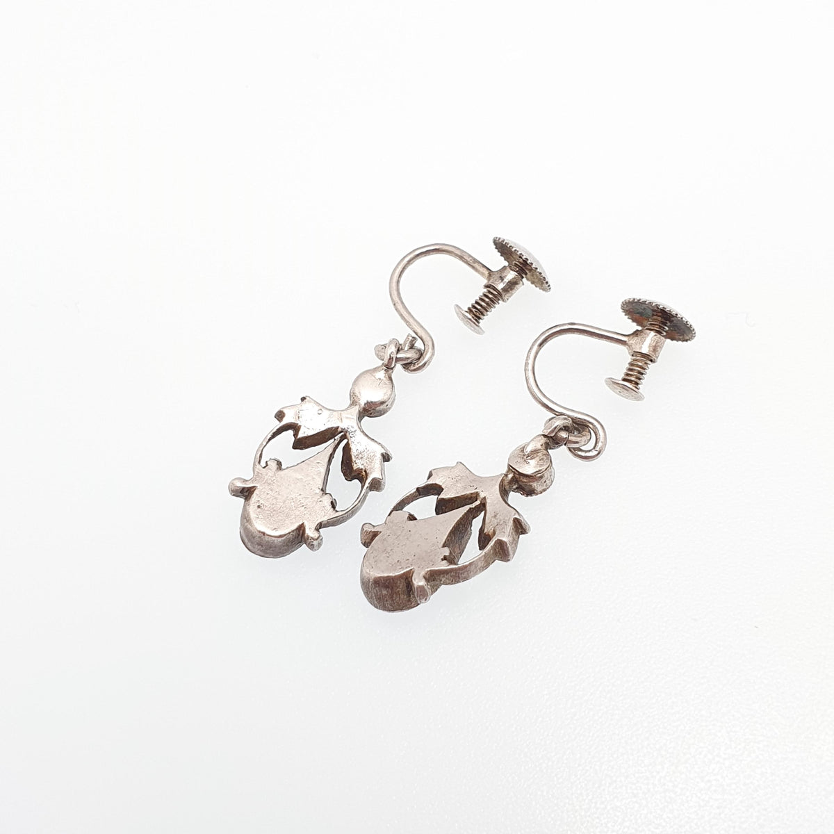 Antique Victorian Solid Silver Diamond Paste Earrings Pear Cut 1800s Screw Back Art Nouveau Sparkly Vintage Jewelry Jewellery