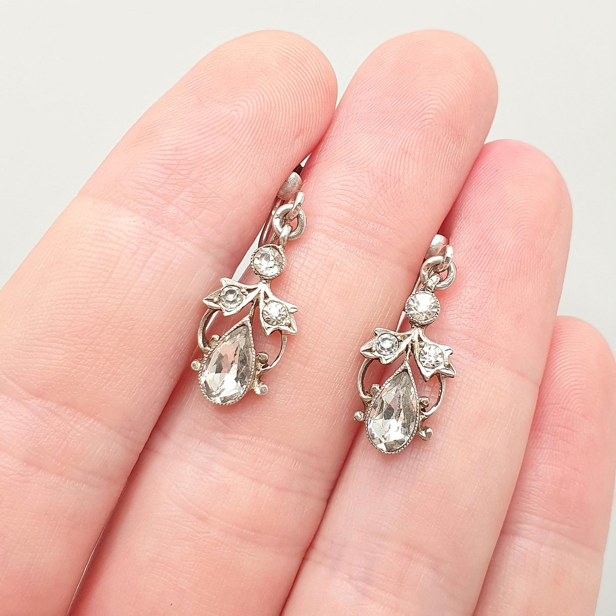 Antique Victorian Solid Silver Diamond Paste Earrings Pear Cut 1800s Screw Back Art Nouveau Sparkly Vintage Jewelry Jewellery