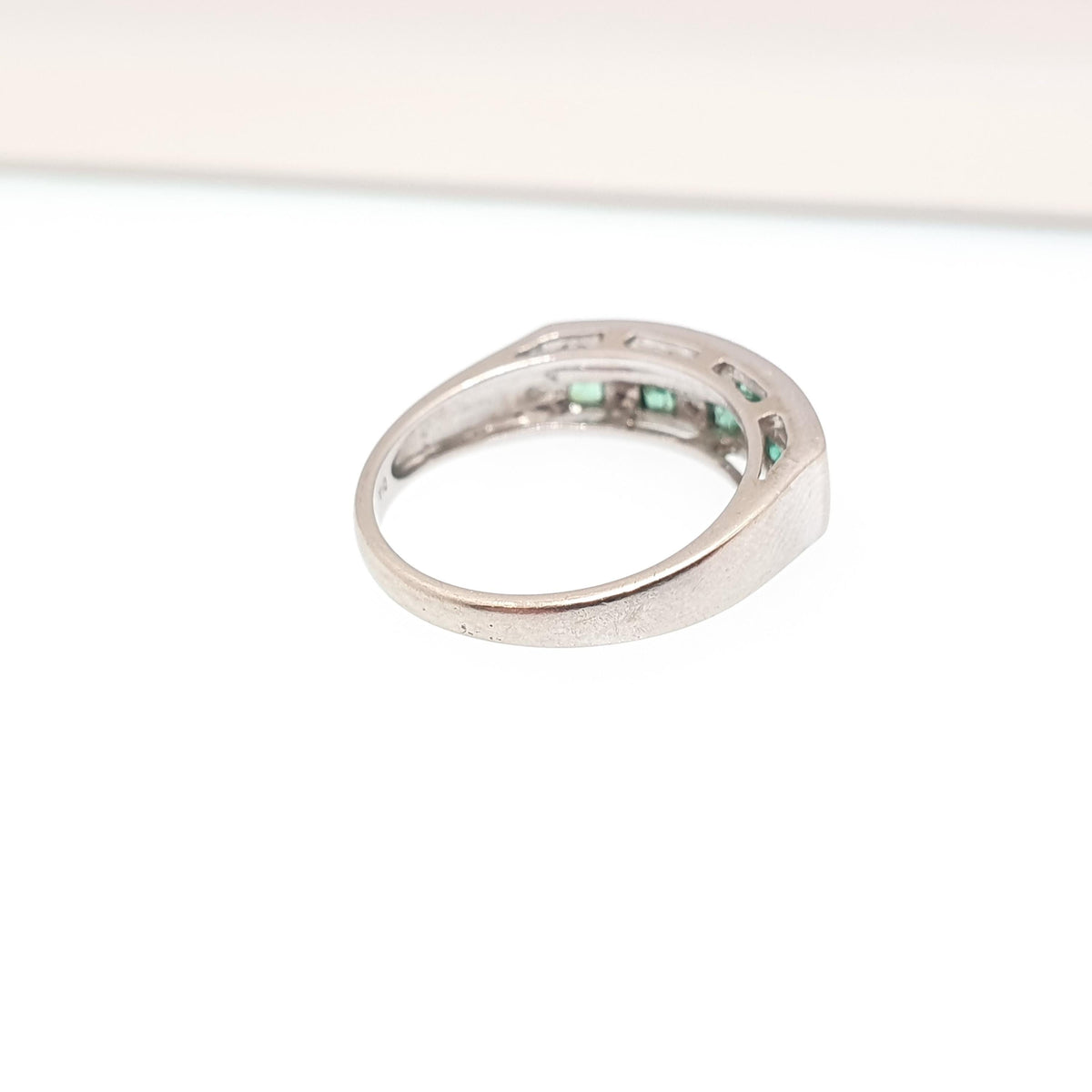 Vintage 9ct Gold Emerald & Diamond Ring Grid Double Row Solid White 9k 9kt Genuine Gemstones Jewelry Jewellery Womens UK N US 6 3/4