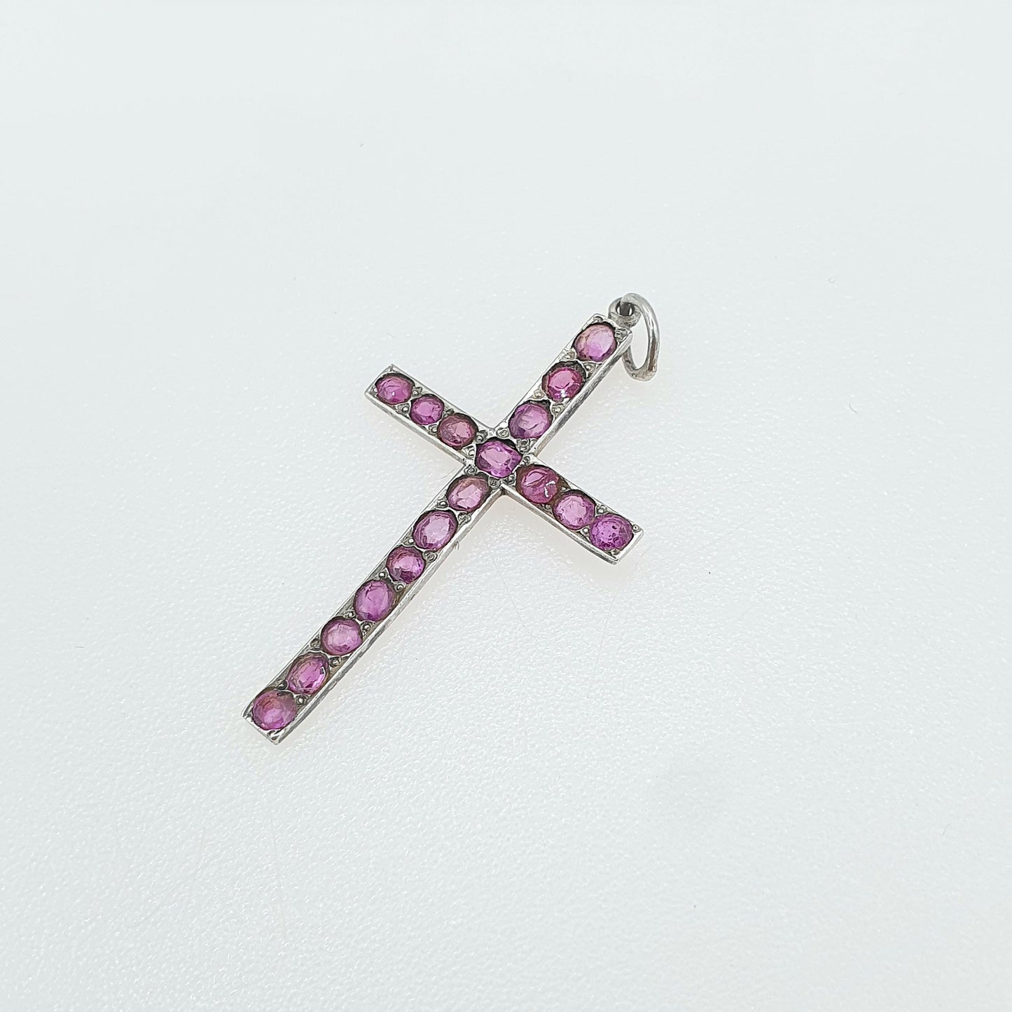 Antique Victorian Solid Silver Ruby Crucifix Pendant Necklace Cross Genuine Gemstones Christian Jewelry Vintage Jewelry Womens Mens