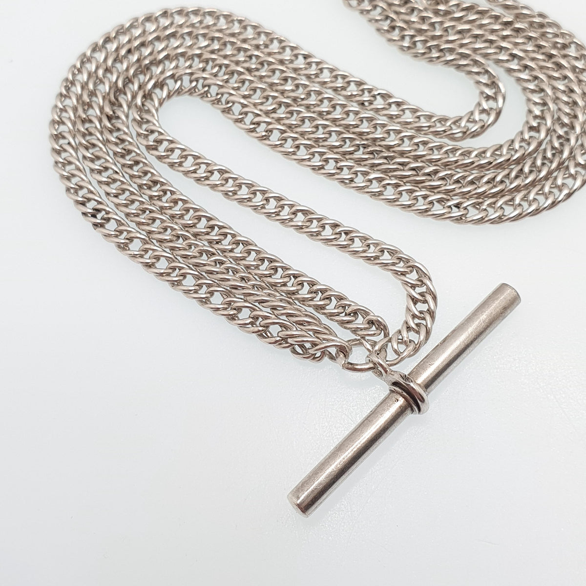 Antique Victorian Sterling Silver Albert Chain T Bar Necklace Double Curb Link Dog Clip 39cm 15.3" 30.73g Vintage Jewelry Womens