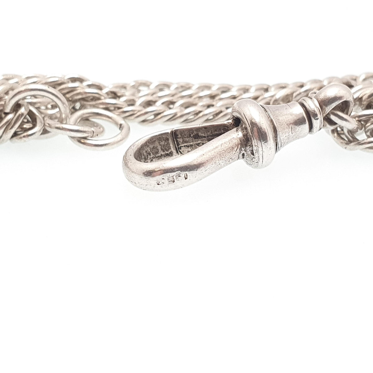 Antique Victorian Sterling Silver Albert Chain T Bar Necklace Double Curb Link Dog Clip 39cm 15.3" 30.73g Vintage Jewelry Womens