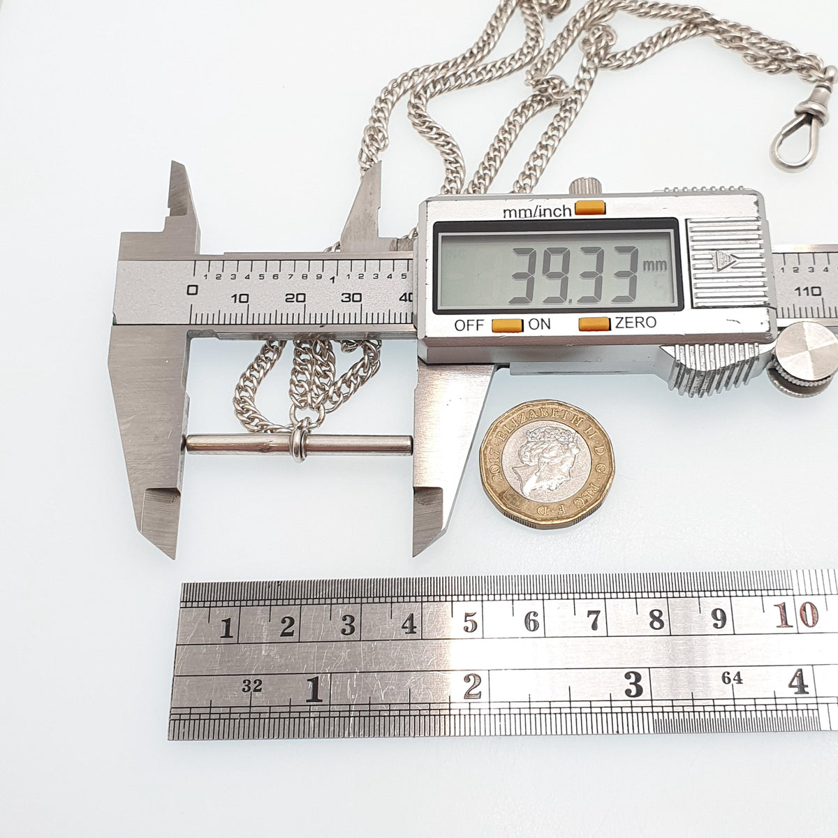 Antique Victorian Sterling Silver Albert Chain T Bar Necklace Double Curb Link Dog Clip 39cm 15.3" 30.73g Vintage Jewelry Womens