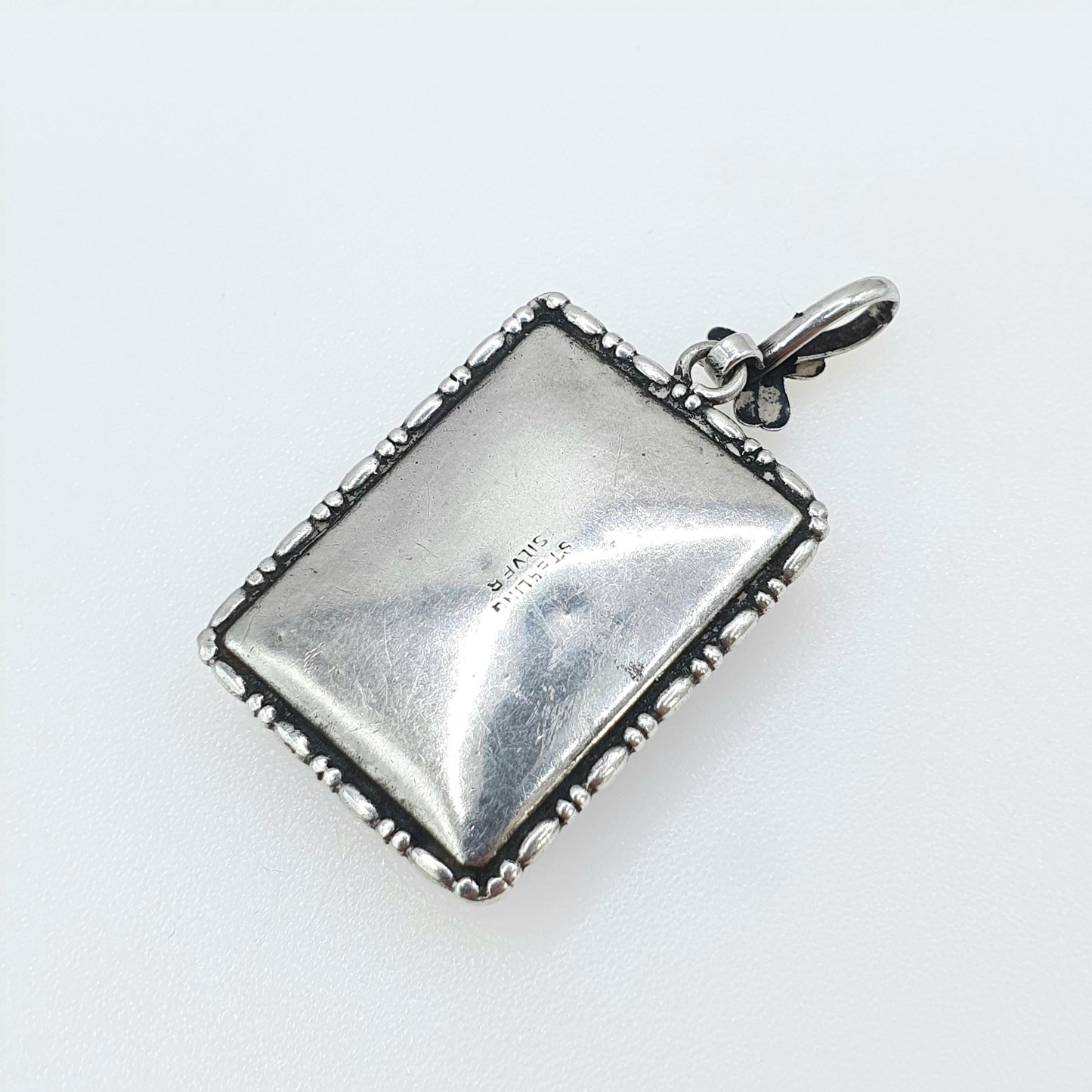 Antique Art Deco Solid Silver Butterfly Wing Necklace Pendant Rectangular Large Big Vintage 1920s Blue Bug Fly Insect Jewelry Jewellery