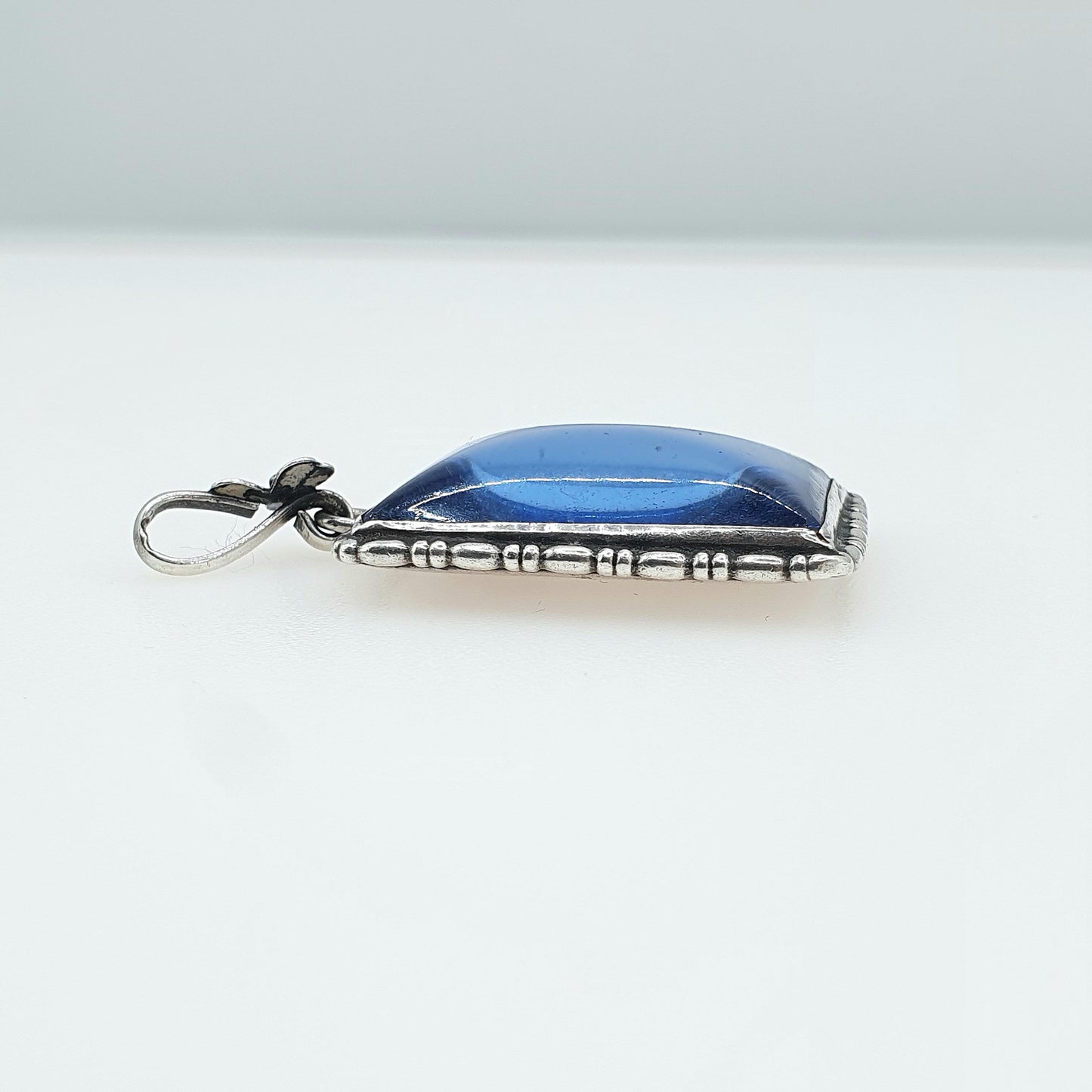 Antique Art Deco Solid Silver Butterfly Wing Necklace Pendant Rectangular Large Big Vintage 1920s Blue Bug Fly Insect Jewelry Jewellery