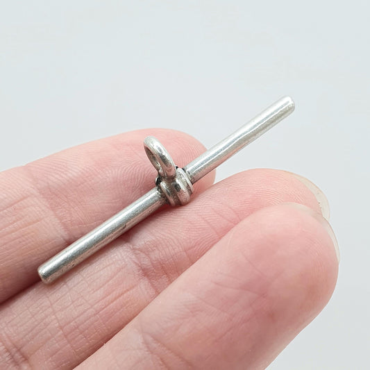 Antique Sterling Silver T Bar Pendant Fob Necklace 1924 Hallmark Albert Chain Large Unisex Jewelry Jewellery Charm Womens Mens