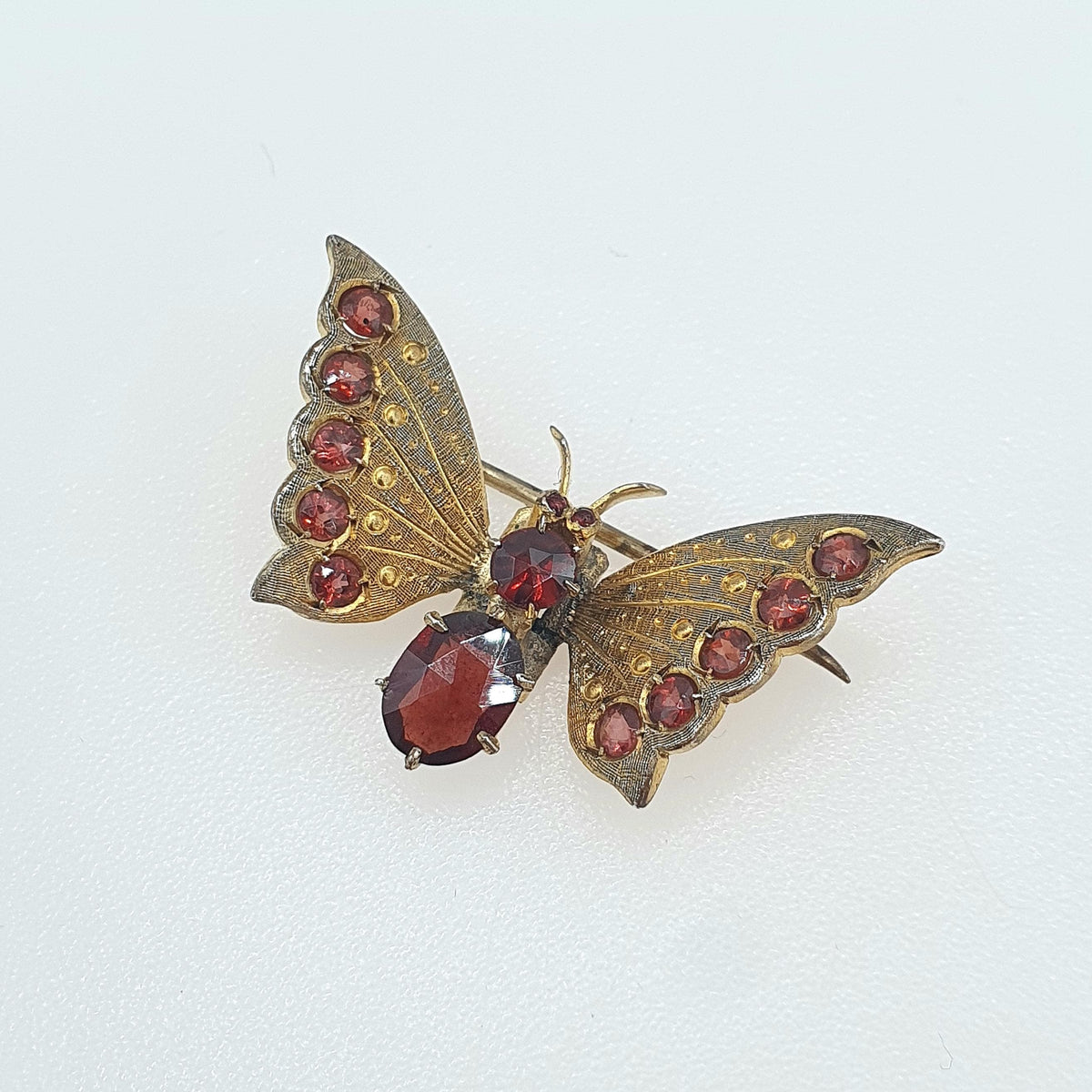 Antique Gold Vermeil Butterfly Brooch Garnet Gemstone Solid Silver Pin Insect Bug Vintage Fly Insect Bug Womens Mens Jewelry Jewellery